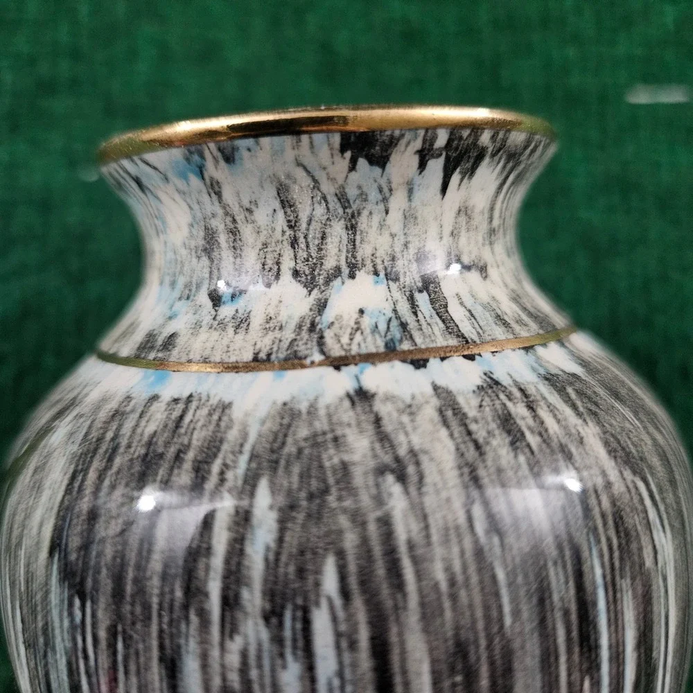 Vintage Ceramic‎ Vase Gold Trim Drip Glaze Mid Century Modern Decor
